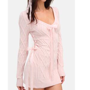 NEW FOR LOVE AND LEMONS CHENILLE CABLE KNIT PINK MINI DRESS SIZE S